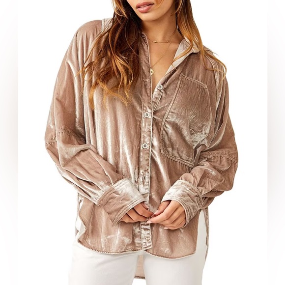 Free People Tops - Free People
Night Skies Velvet Button Front Collar Long Sleeve Top
